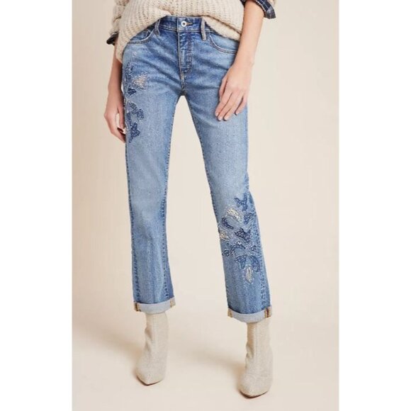 #1238 Pilcro Anthropologie NWT High Rise Embroidered Boyfriend Jeans Size 28 - Picture 2 of 5